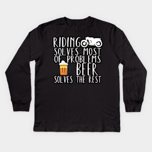 Motorcycle riding problems beer Kids Long Sleeve T-Shirt